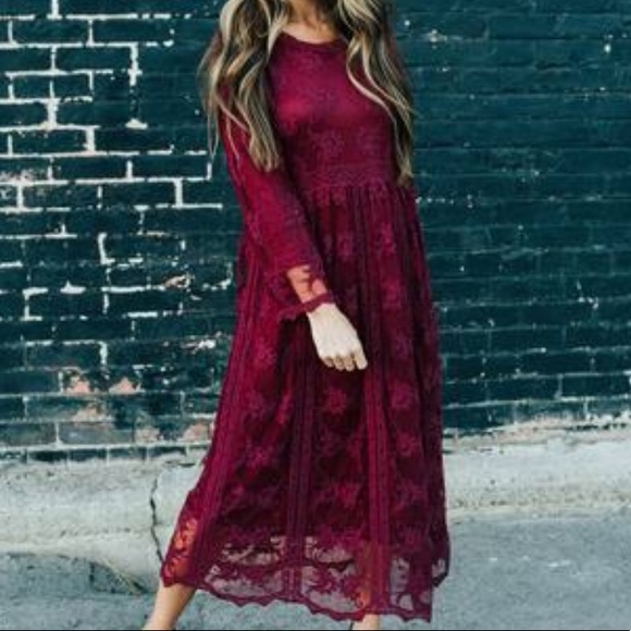 orange creek Dresses & Skirts - Maroon flowy lace dress, orange creek